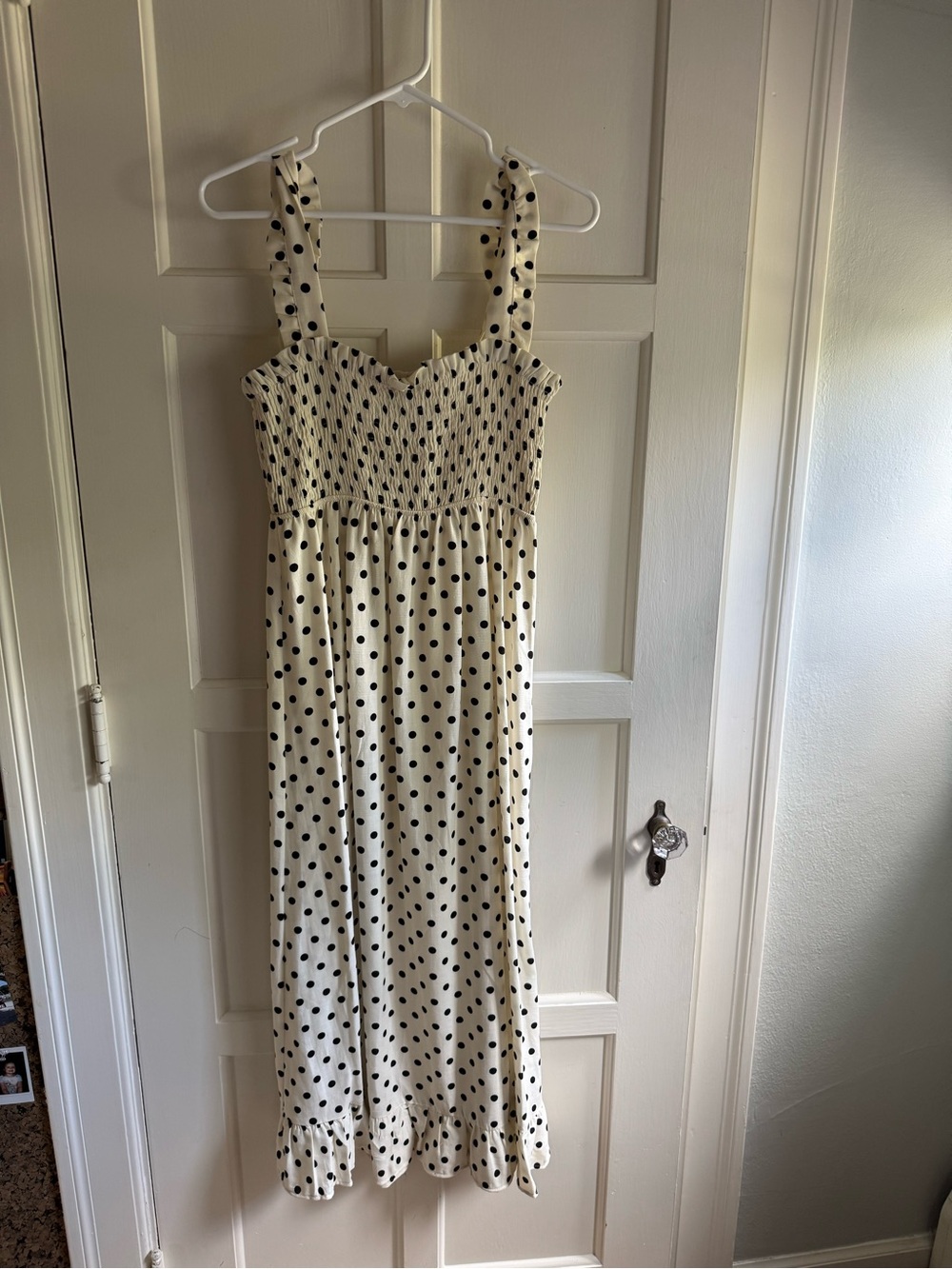 Zara Cream Midi Dress with Black Polka Dots